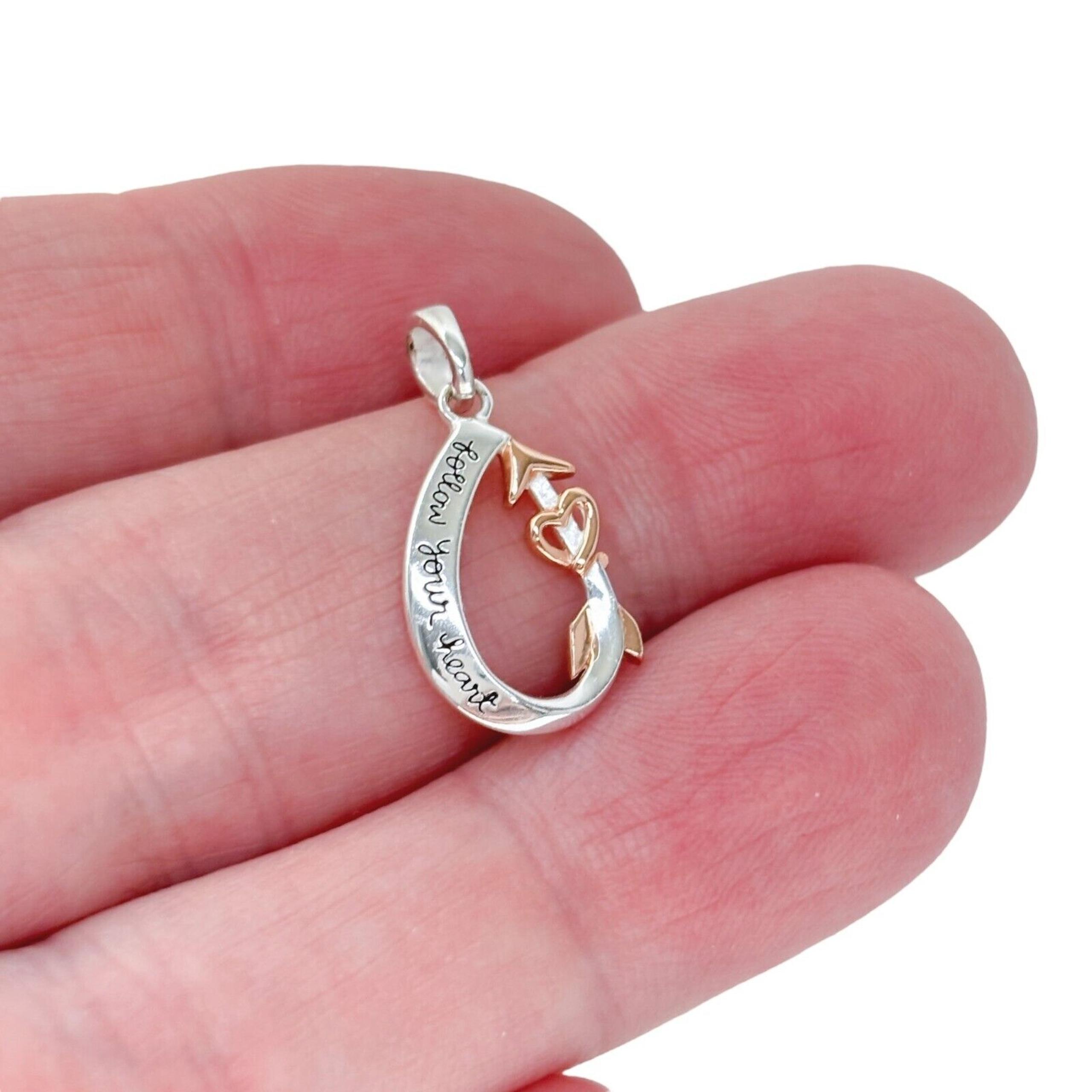 Vintage Sterling Silver 925 Rose Gold Accent "Follow Your Heart" Pendant
