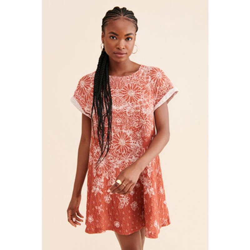 Free People Pinwheel Mini Dress in Coral Combo Size Small