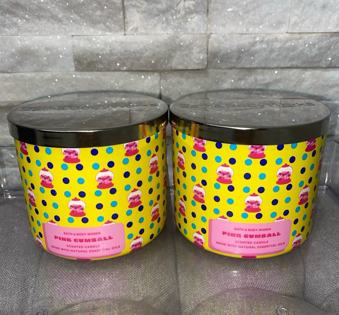 Bath & Body Works Pink Gumball 3 Wick Candle X2 Bundle