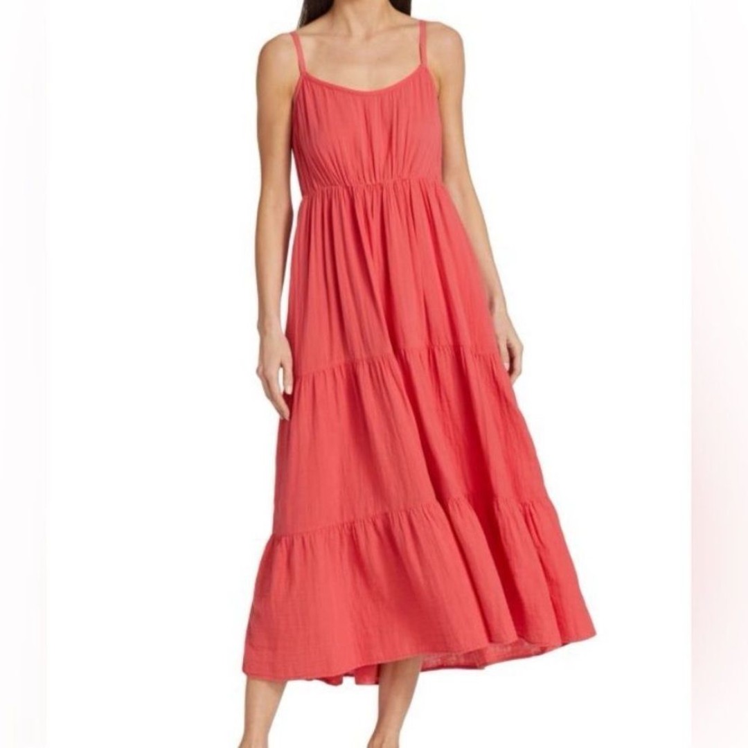XiRENA Ruby Midi Cotton Gauze Tiered Dress in Coral Rose Size Small