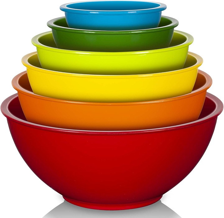 Plastic Mixing Bowls Set, Colorful Serving Bowls 6 Pcs
