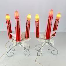 Vintage Christmas Candelabra Light Electric Candle Red White Poinsettia Retro