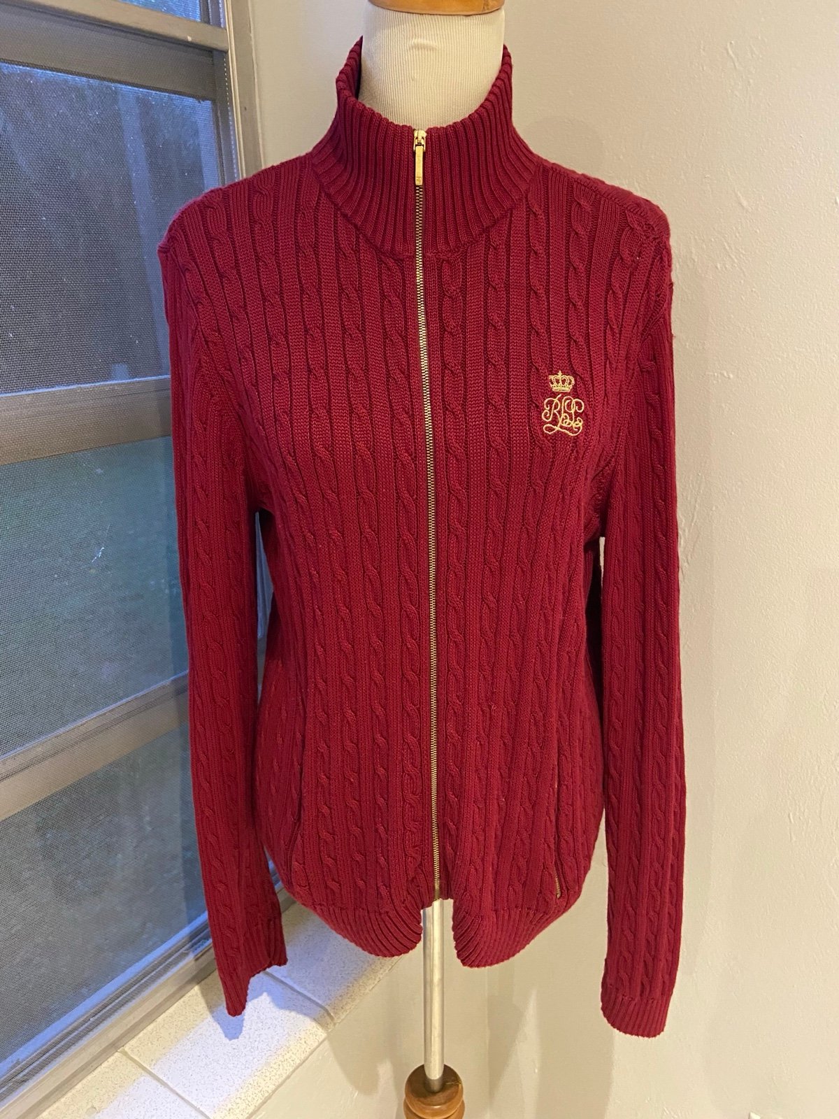 Ralph Lauren Cranberry and Gold Cardigan Retail $150
