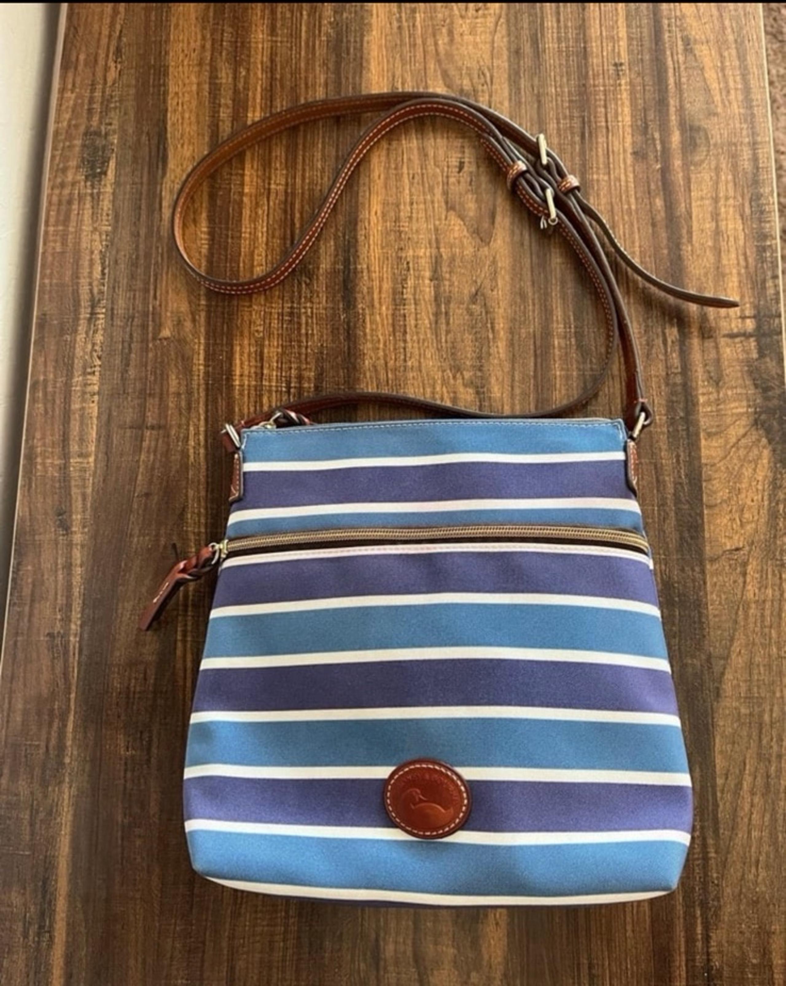 Dooney and Bourke Blue and White Striped Canvas Crossbody Bag Eastham