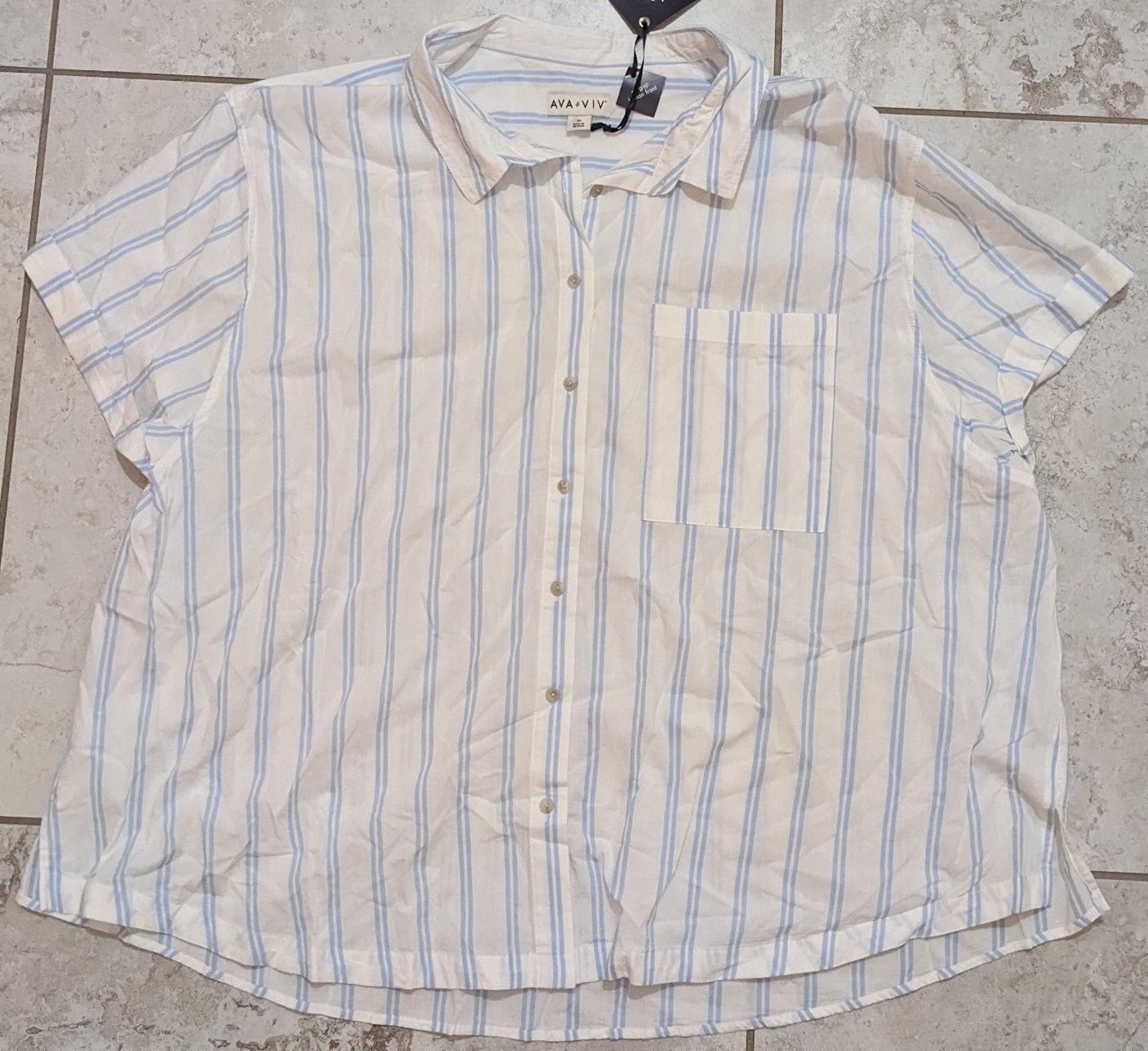 Ava & Viv Women's Striped Button Down Shirt