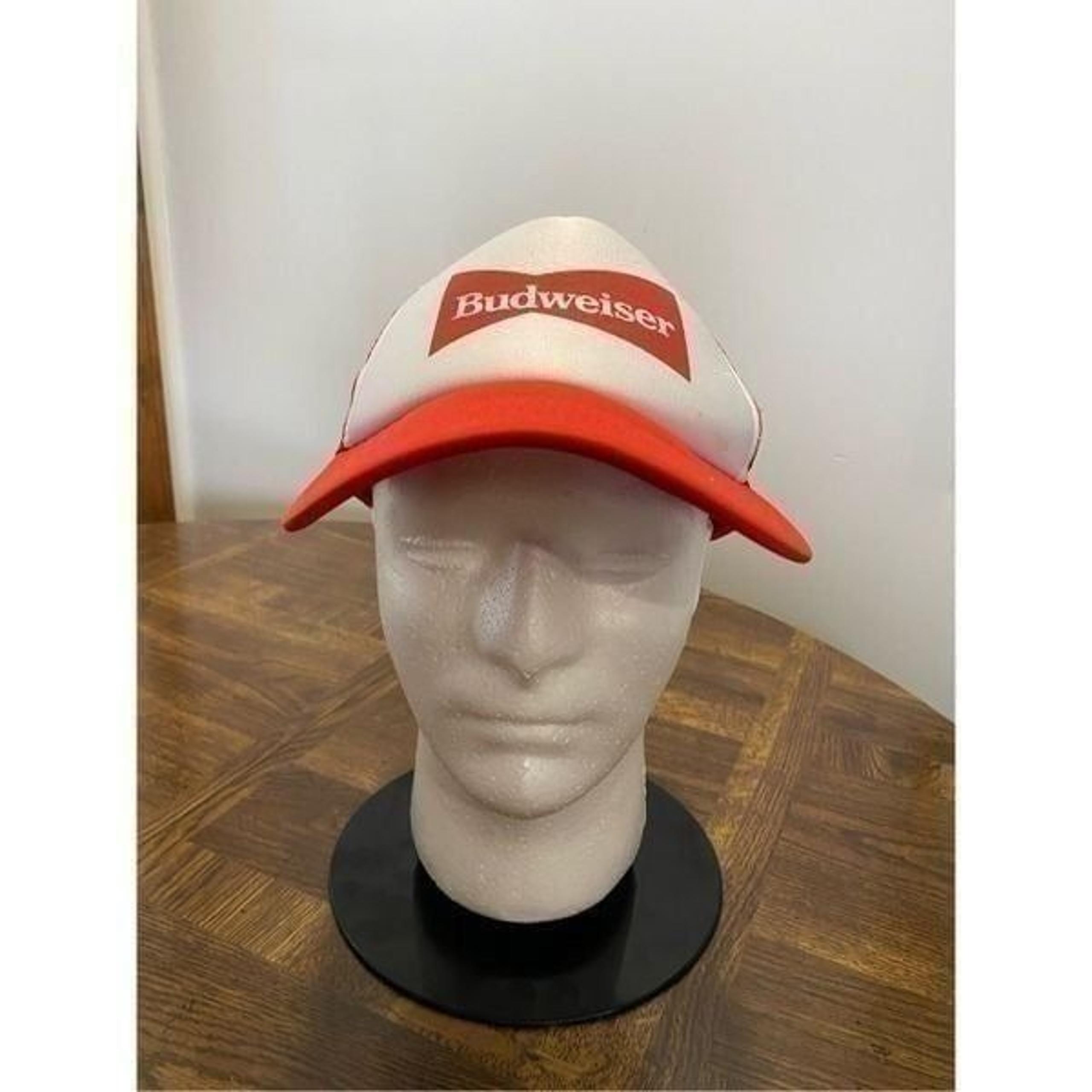 Vintage Budweiser Men's Mesh Snapback Trucker Hat Red And White OS