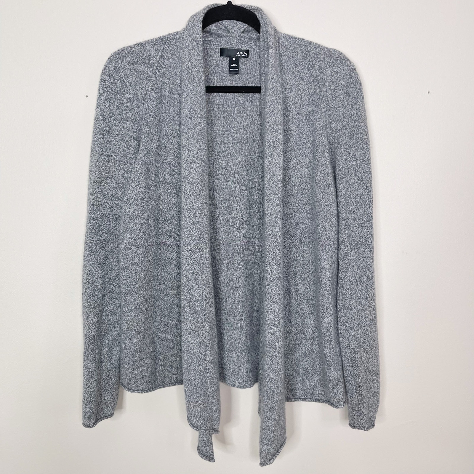 Aqua XSmall XS Blue Gray Cashmere Open Front Cardigan Sweater Marled Knit