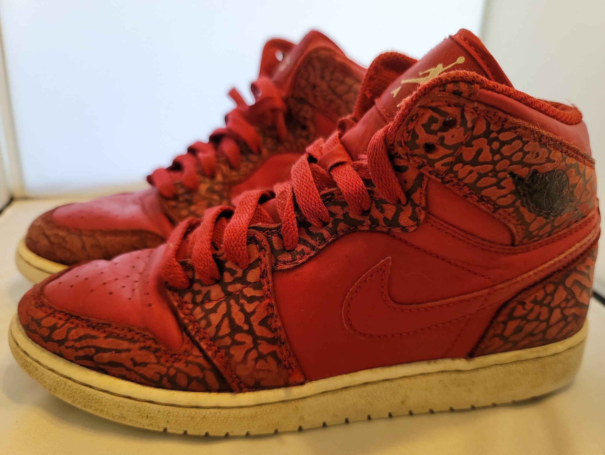 Nike Air Jordan 1 Retro High Red Elephant Print 839115-600 Size 5 Y VGC