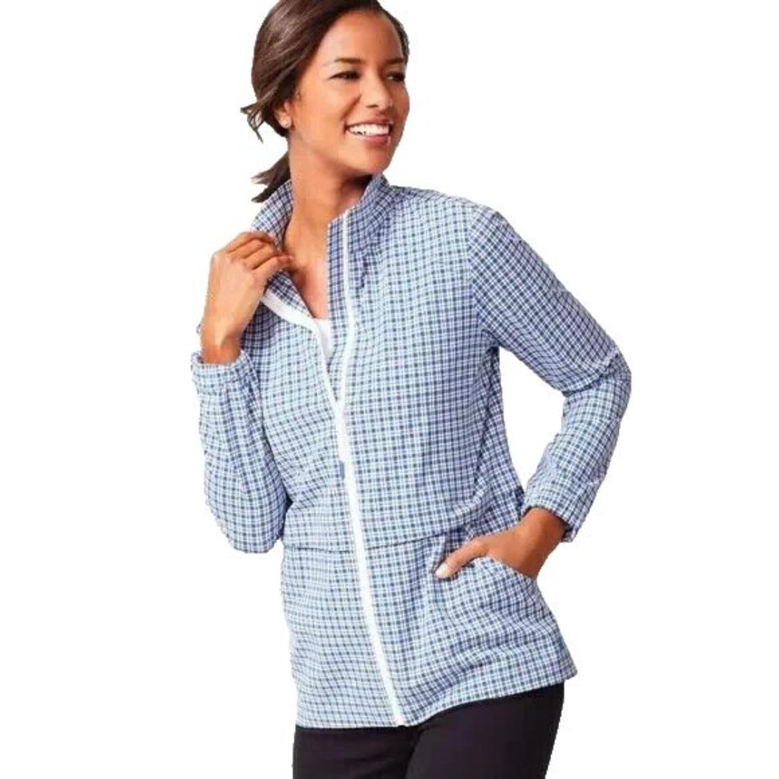 T by Talbots Lightweight Jacket  Women's Size L  Crisp Blue Plaid  NWOT