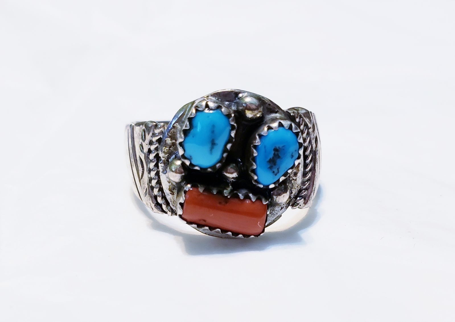 Turquoise and Coral Men''s Ring