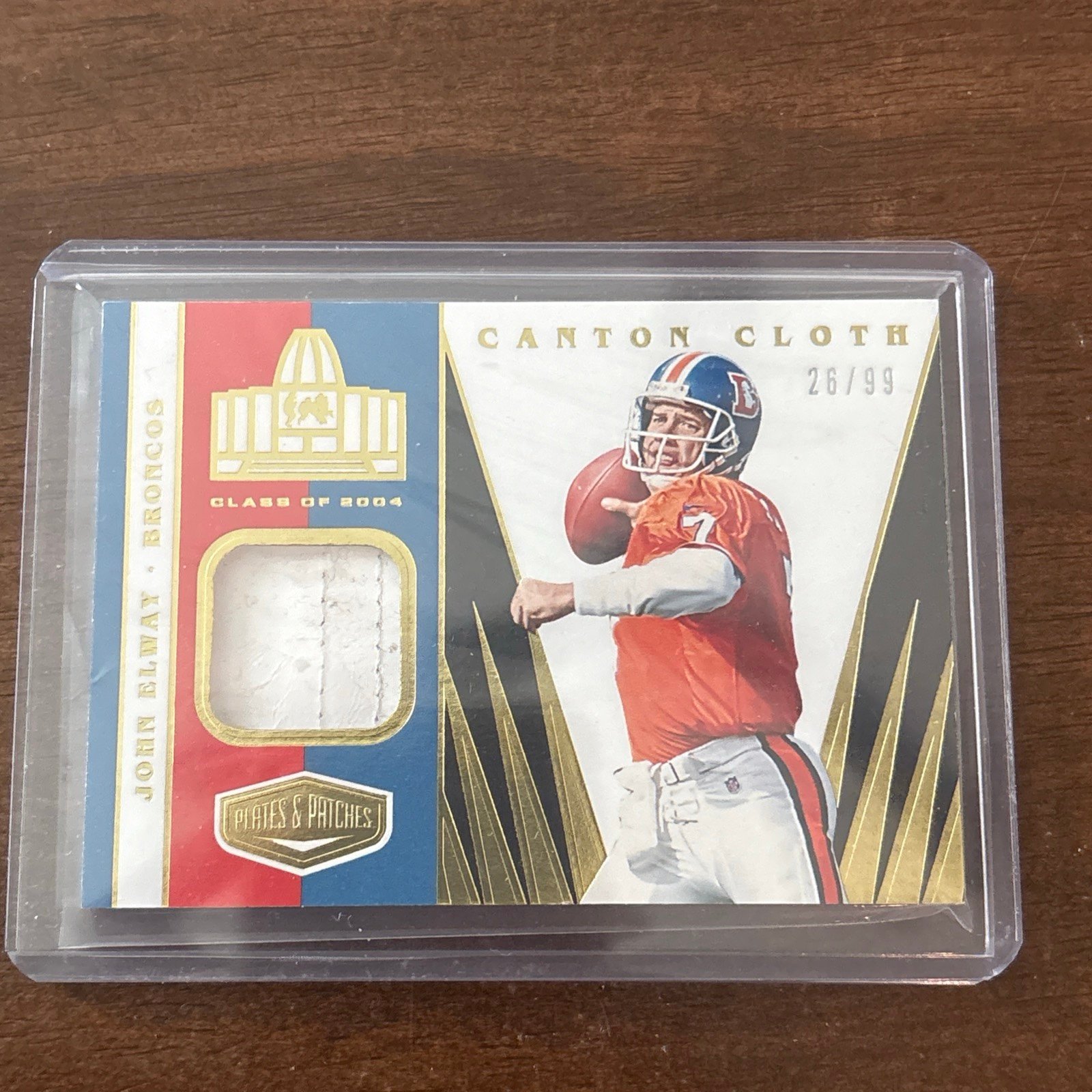 2020 PLATES & PATCHES JOHN ELWAY CC-8 CANTON CLOTH 3 COLOR BRONCOS PATCH SP#/99