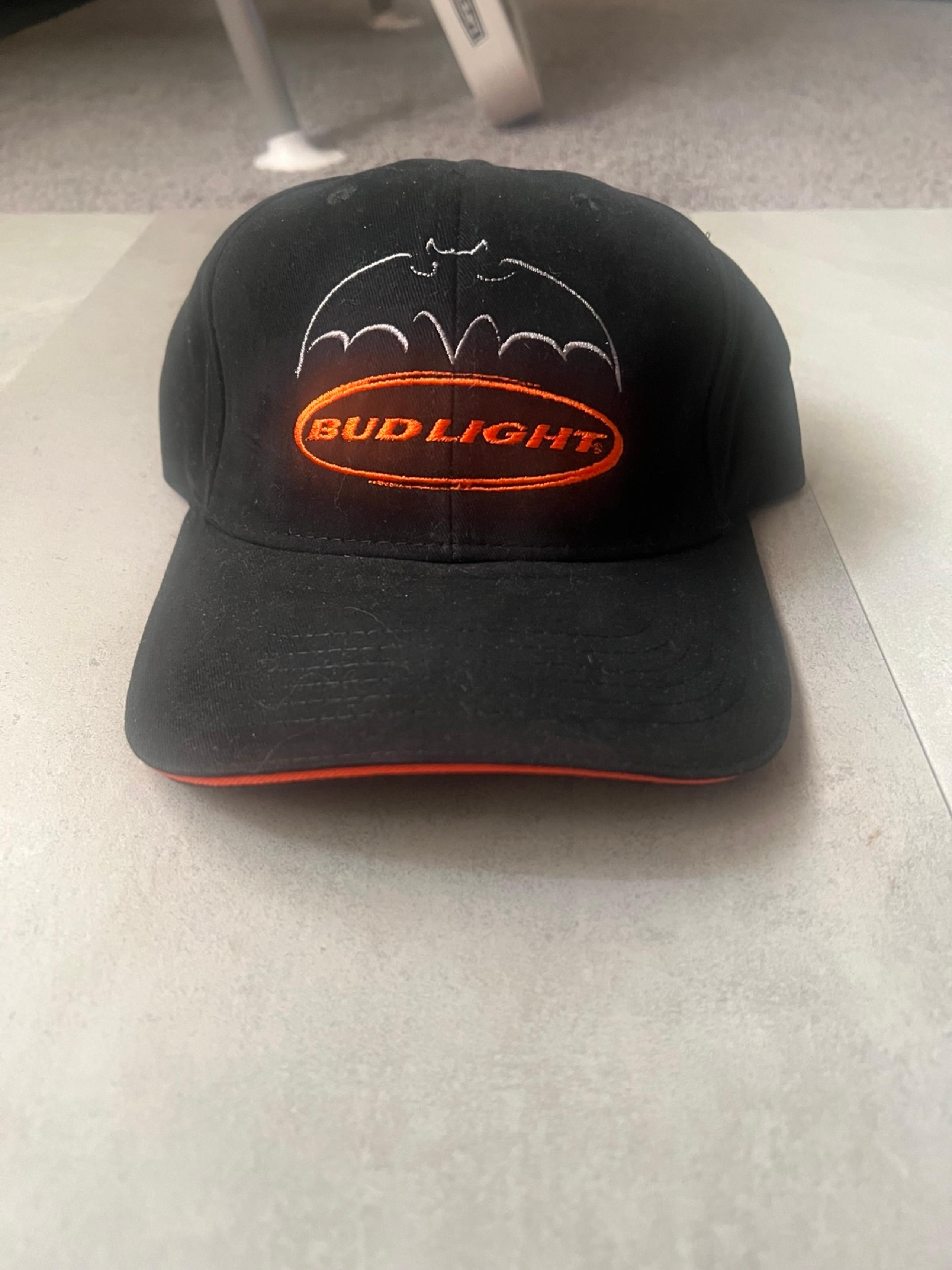 Vintage 2001 Budweiser Hat Cap Strapback Black Orange Bat Spellout Halloween