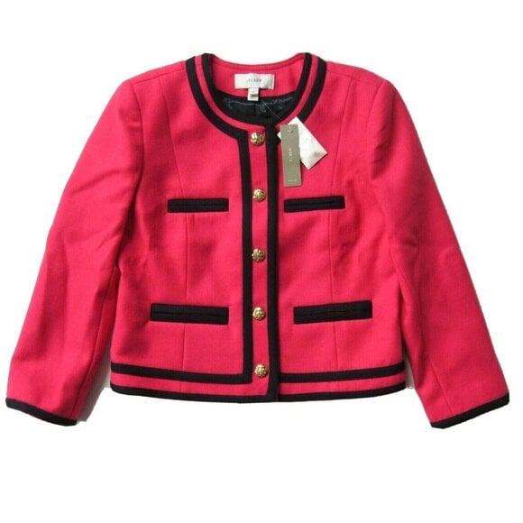 NWT J.Crew Lady Jacket in Berry Pink Double-Serge Wool Cropped Blazer 0