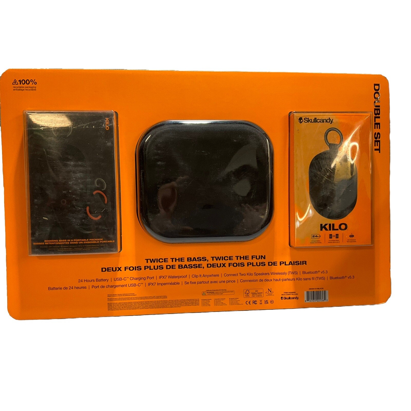 Skullcandy Kilo Wireless Bluetooth Double Speaker Set with Case Bundle, 2-pack