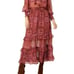 Misa Emanuela Septima Tapestry Burgundy Ruffle Maxi Skirt | Size M