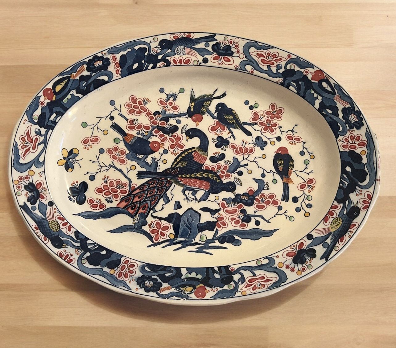Vintage Japanese Amari Asian Bluebird and Peacock Platter