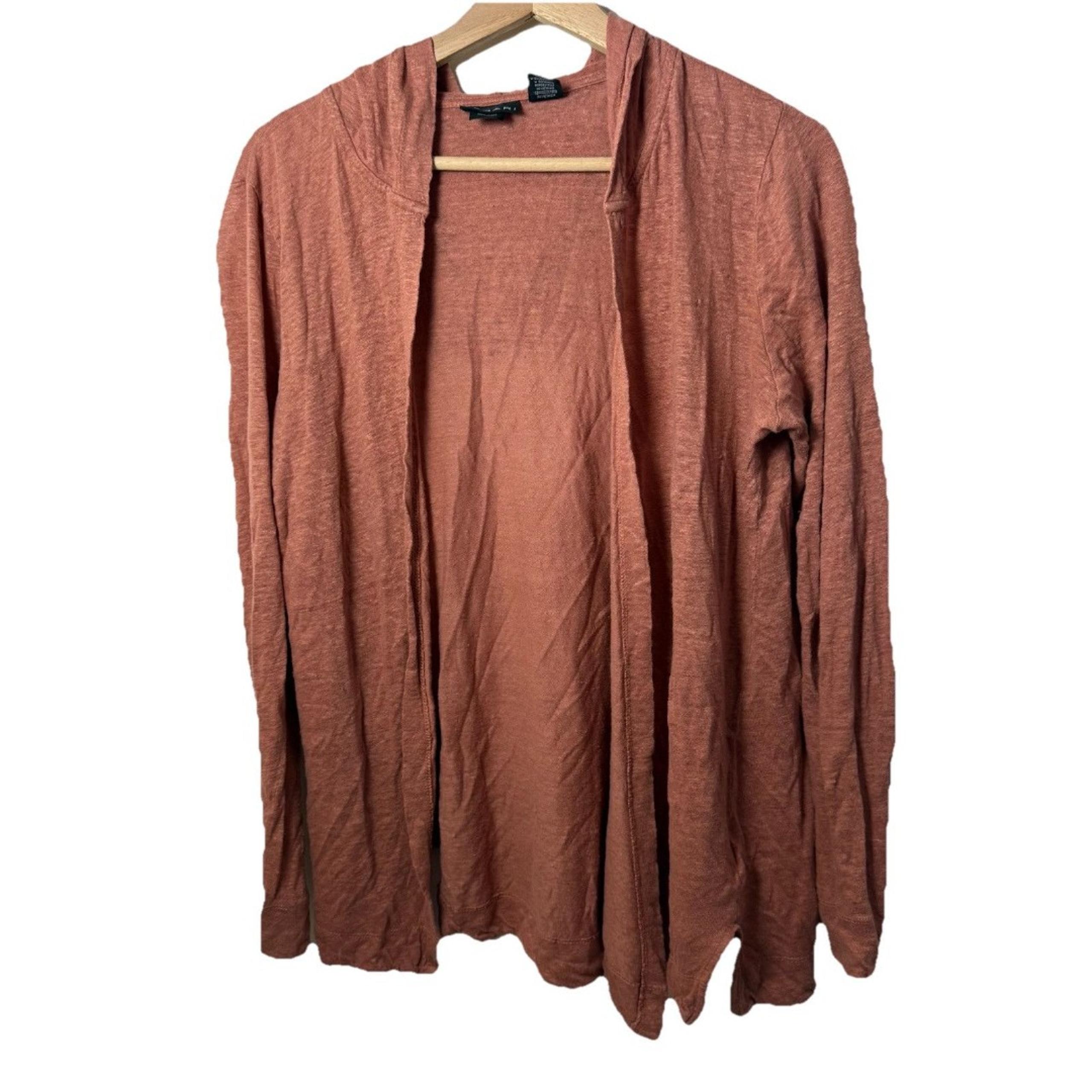 Tahari 100% Linen Hooded Cardigan Women Large Open Front Lightweight Sweater