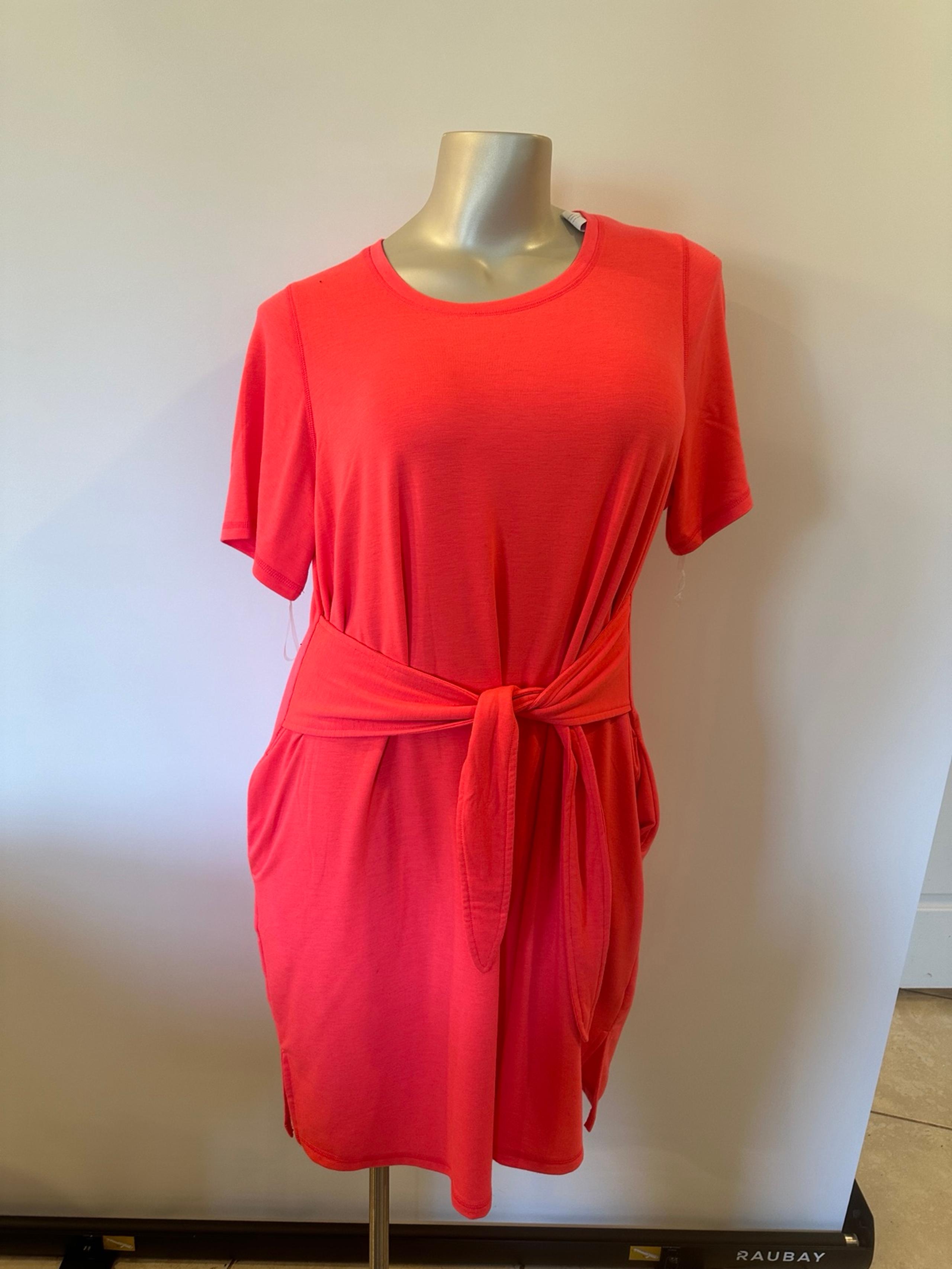 Livi Short Sleeve Dress bright pink/Orange stretchy w Pockets Plus Sz 18/20 New