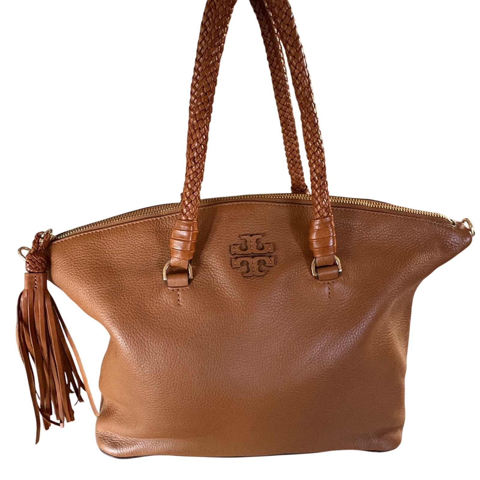 595 NWOT TORY BURCH Taylor Satchel Braided Handle Shoulder Bag Cognac Purse