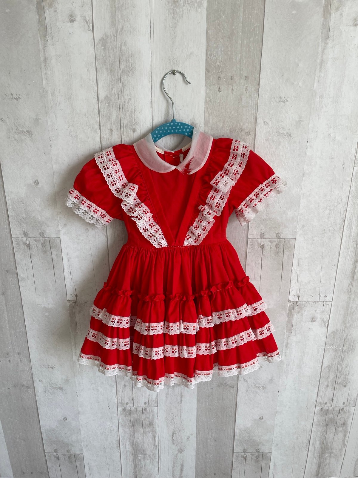 Better Made by Betty Oden Vintage Red Lace Trimmed Ruffle Party Dress Size 3