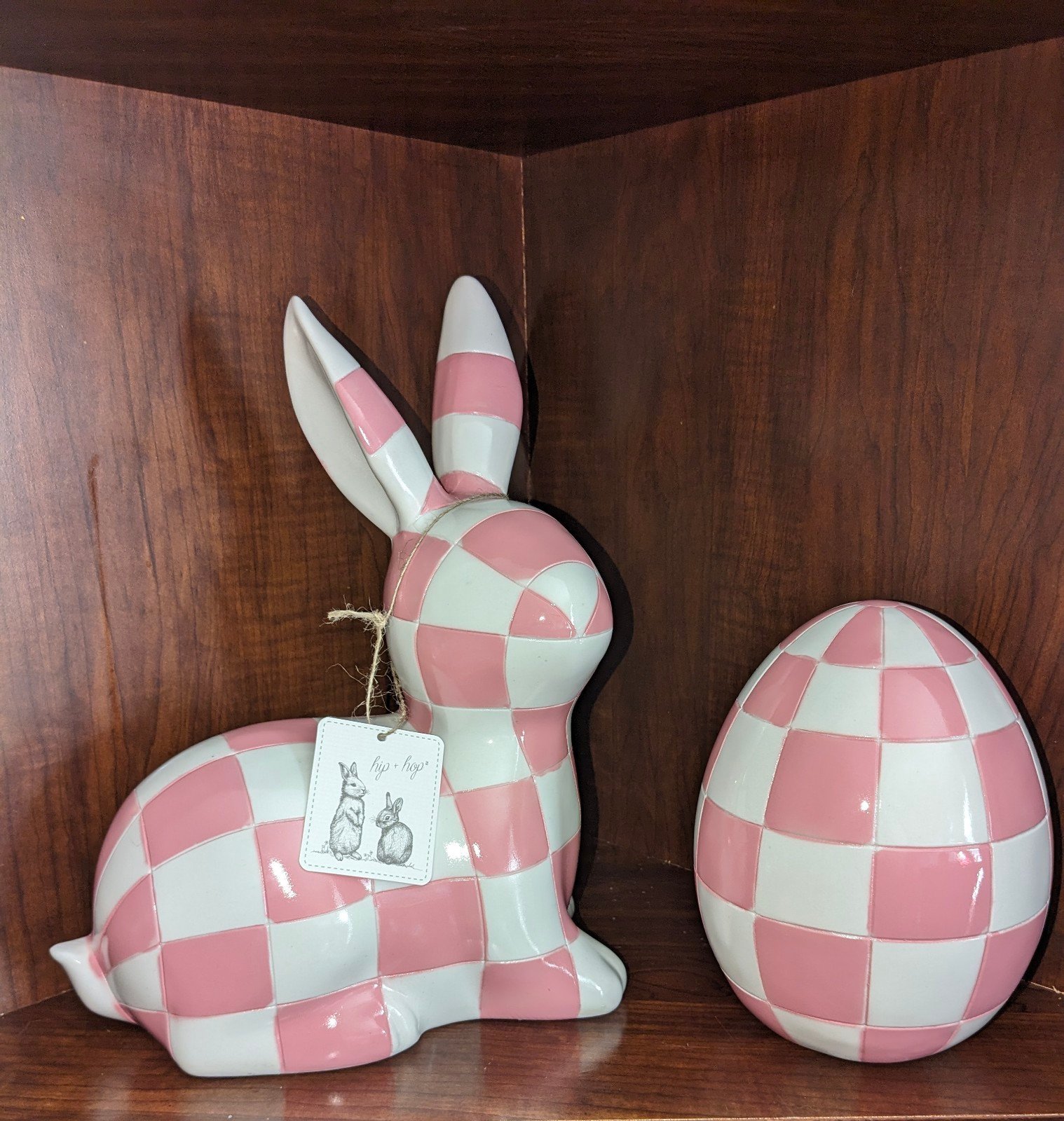 Hip hop pink checkered Easter Bunny and egg decor