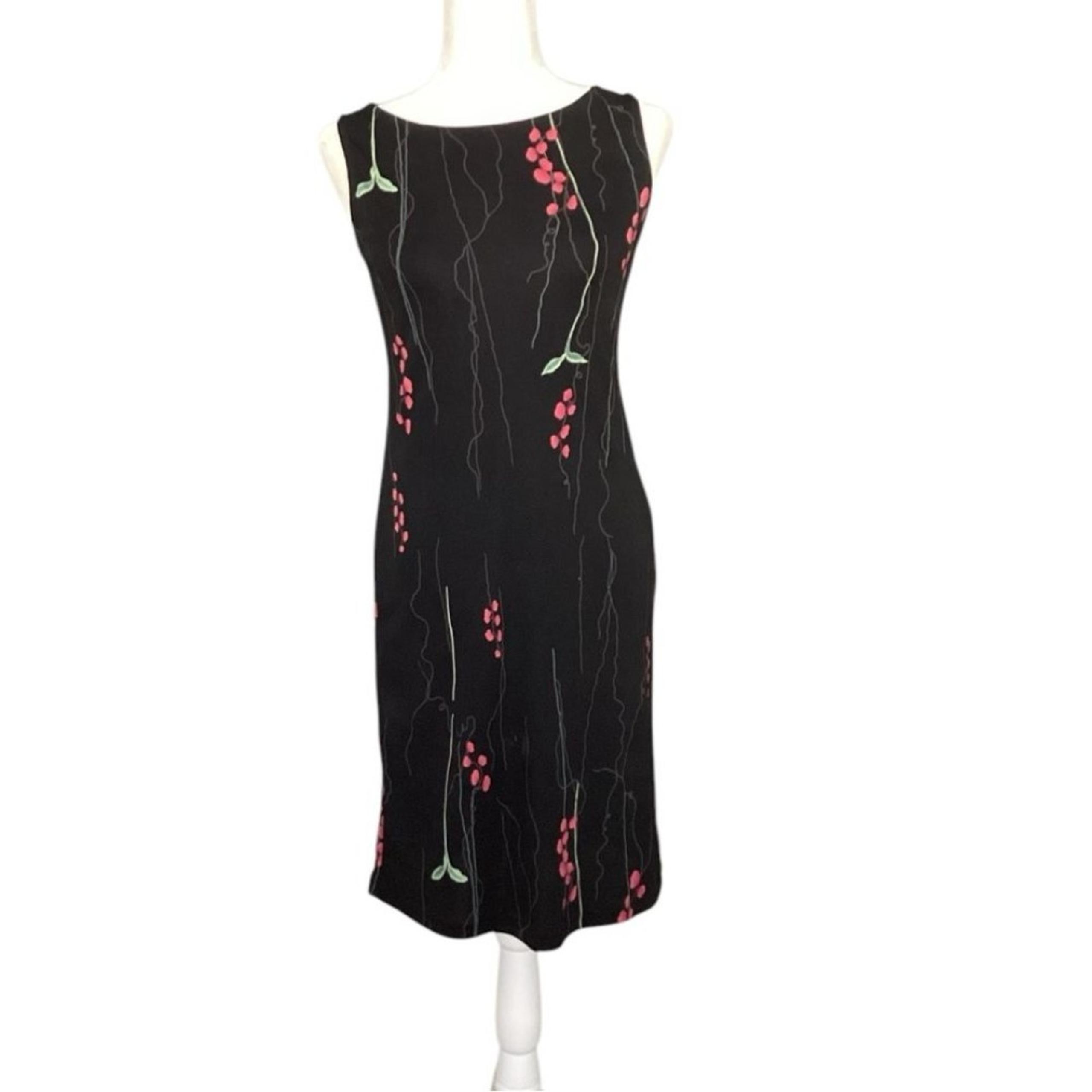BCBG Vintage Elegant Black Dress with Floral Print Size Small