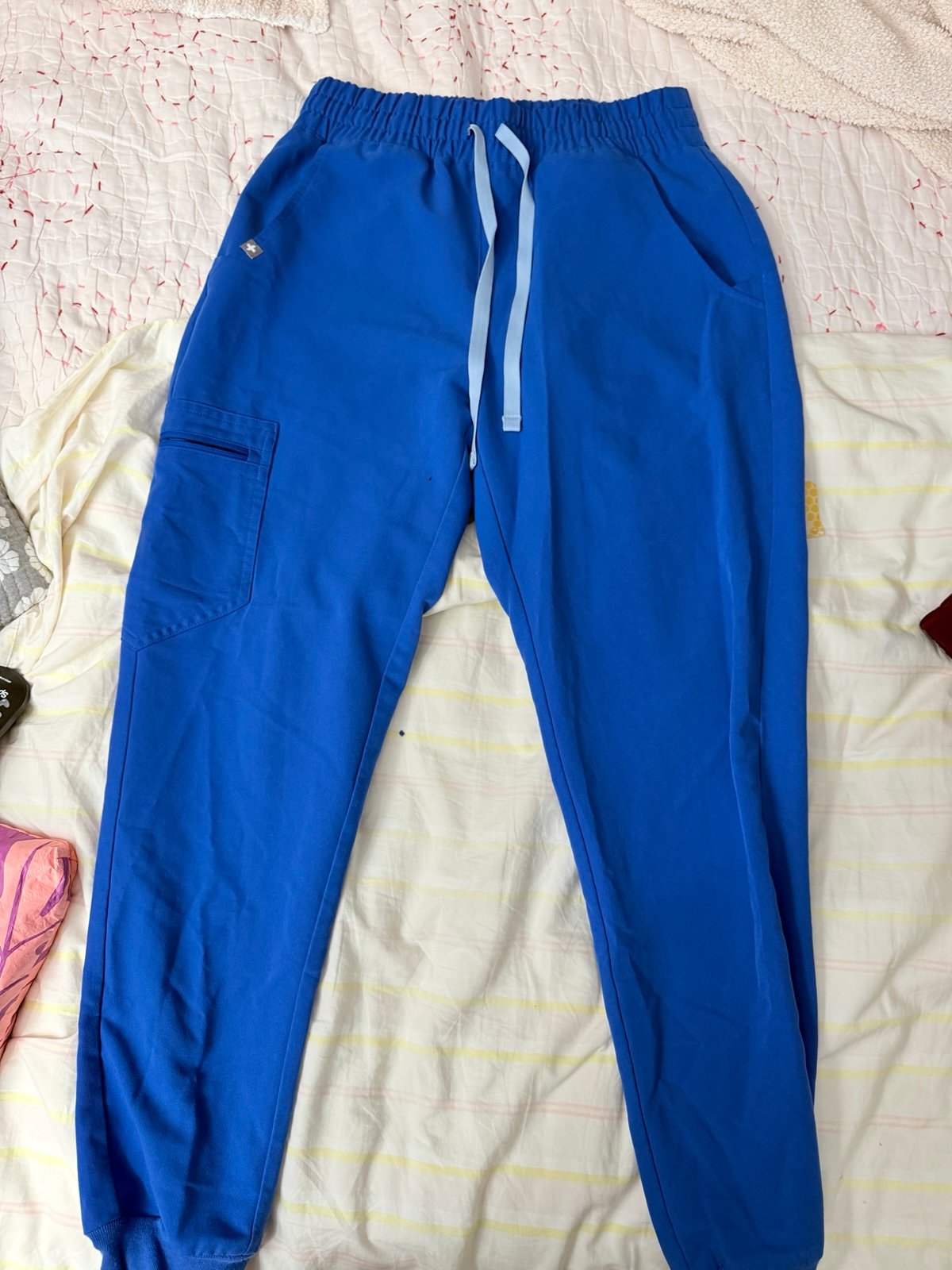 Figs Womens Royal Blue Zamora High Waisted Petite jogger scrub pants