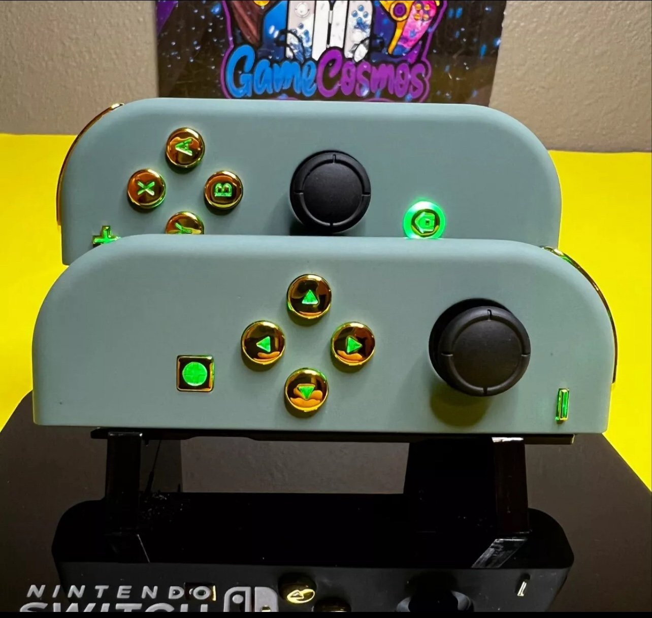 Pine Green & Gold - RGB LED - Custom Joycons for the Nintendo Switch