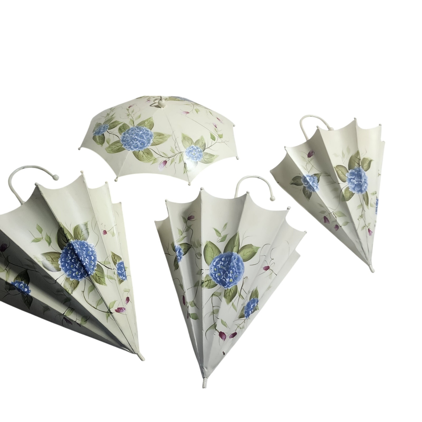 4 PIECE PAINTED METAL FLORAL UMBRELLA WALLPOCKETS & HANGING UMBRELLA SET