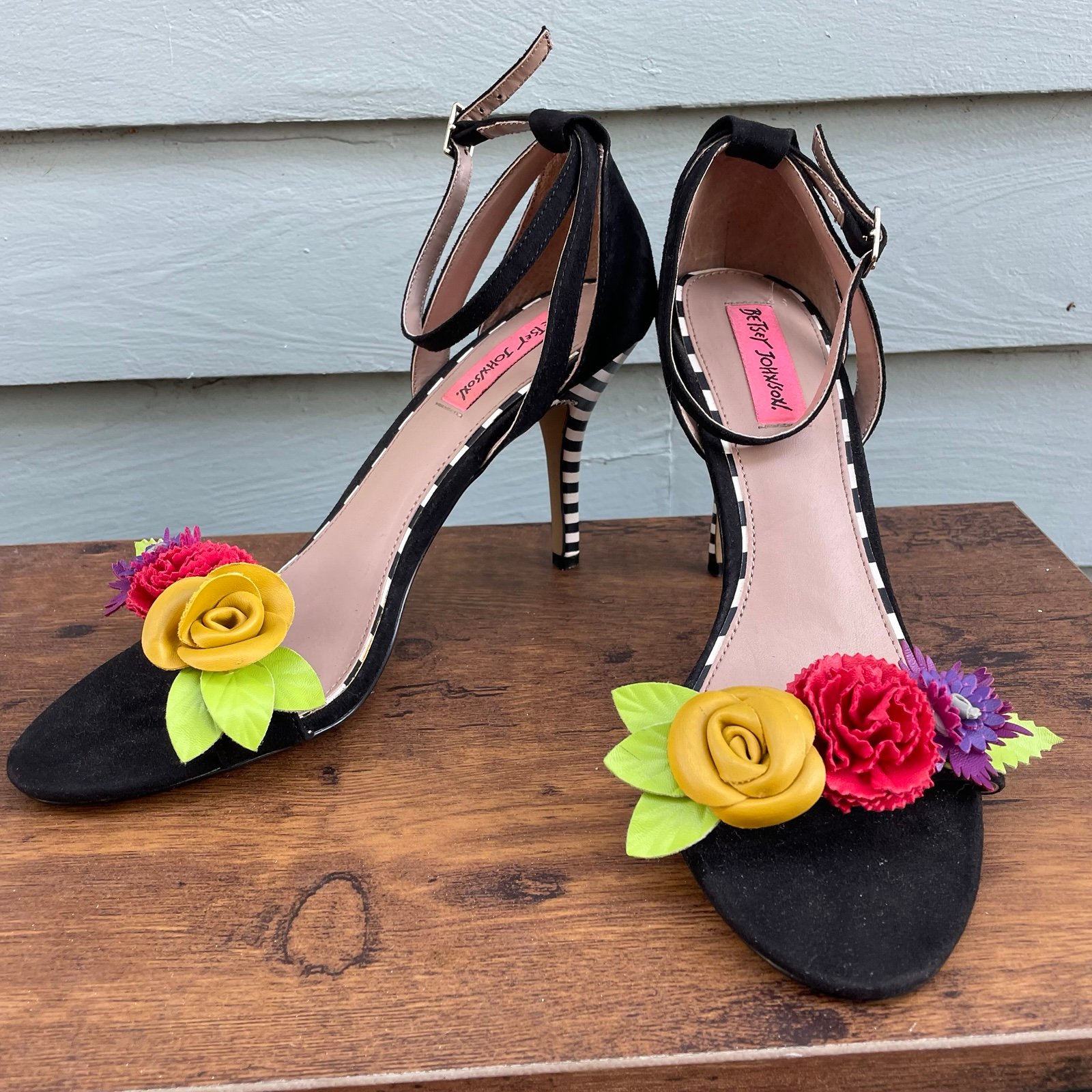 Betsey Johnson 3D flower stiletto heels with ankle strap