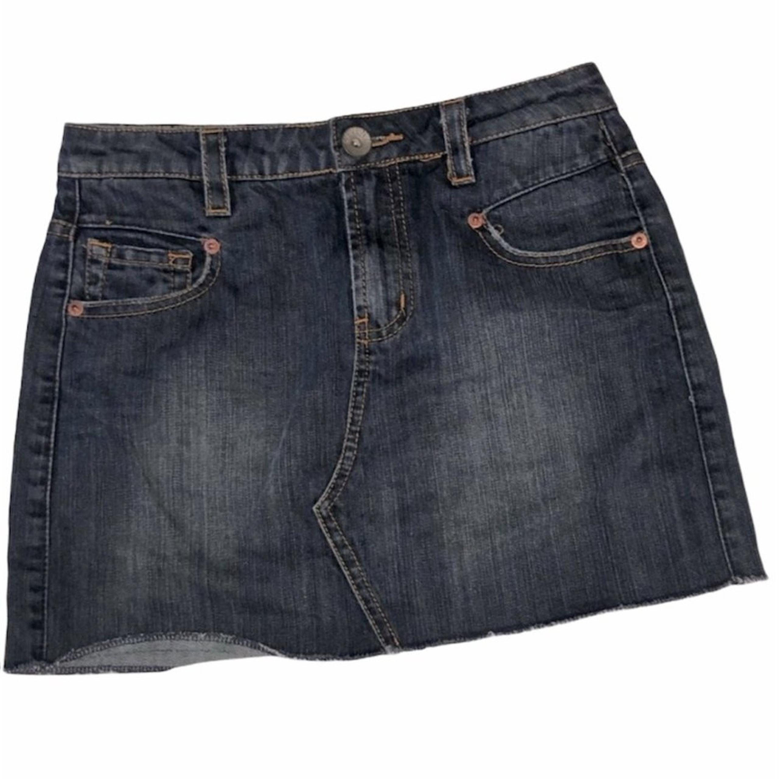7 For All Mankind Denim Mini Skirt - Raw Hemline - Size 10 - Dark Wash