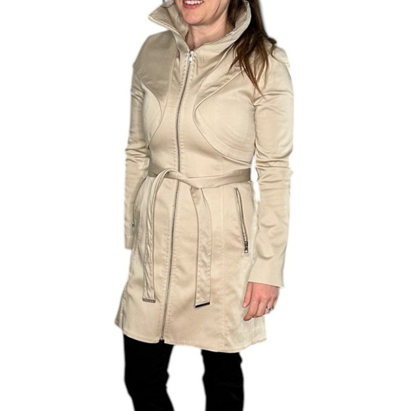 SOIA & KYO Arabella Belted Above The Knee Trench Coat Tan Brown Women's Size XS