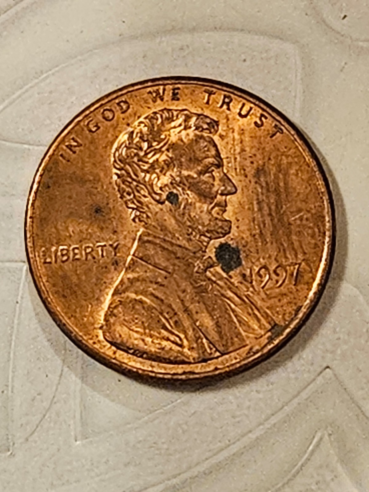 1997 no mint Lincoln Penny Errored