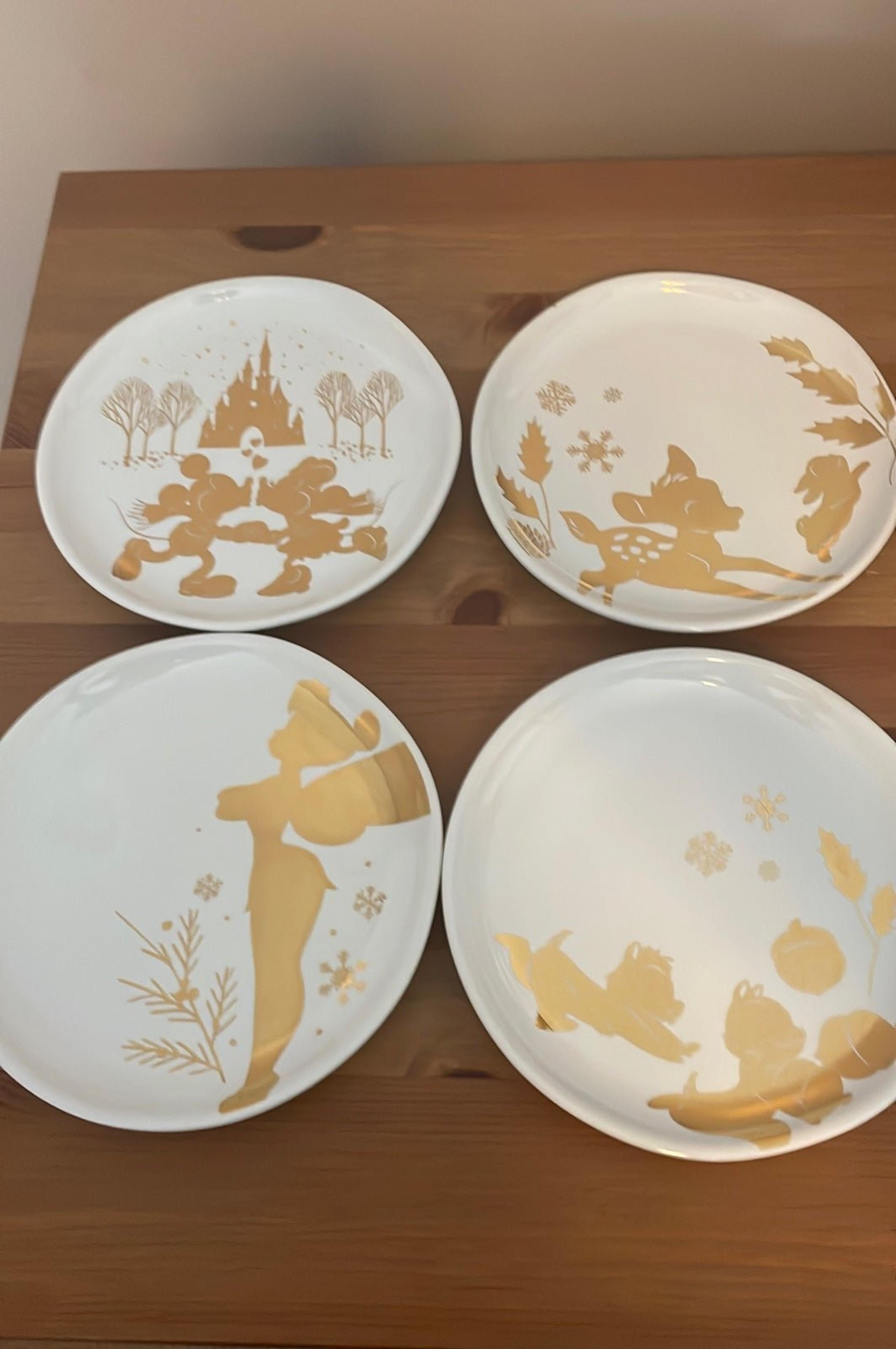 Disney Holiday Gold Dishes/ Apatizer Plates Mickey, Bambi, Tinker Bell, Minnie