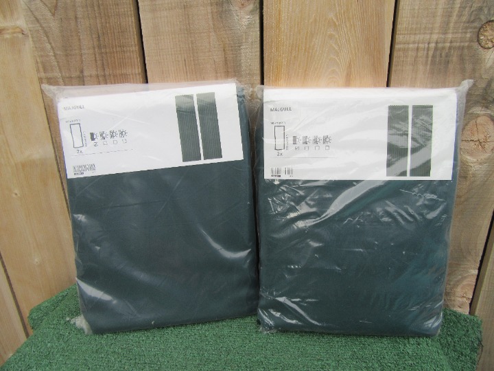 Set of 2 Brand New Ikea Majgull Dark Green Black Out Curtains 57 x 98