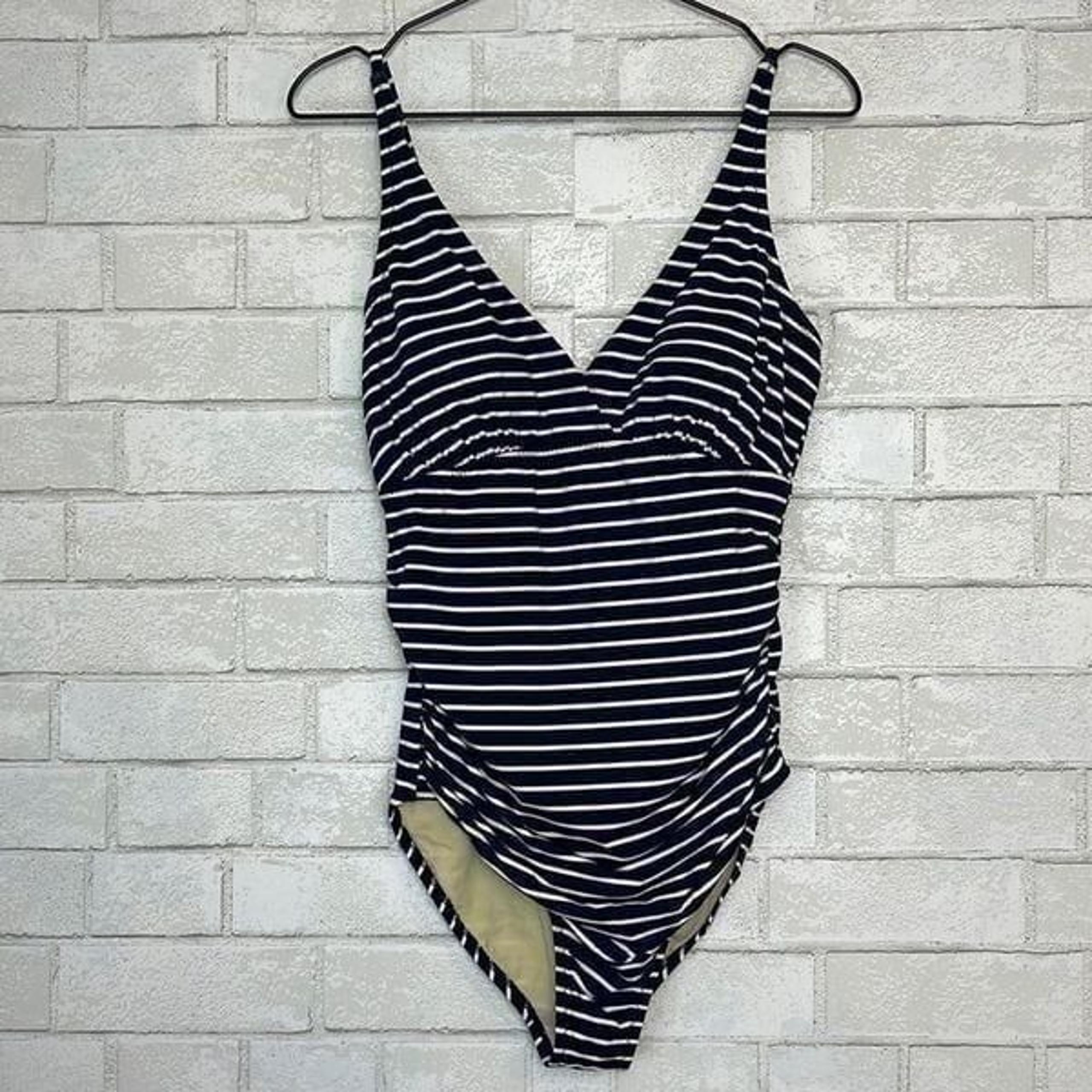 Garnet Hill Stripe Signature Surplice One Piece Swimsuit Maillot 8