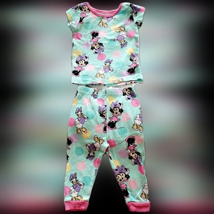 Minnie Mouse/Daisy Duck Mint Multi Short Sleeve Coord Set Sz 12M Girlhoodcore