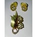 Weiss Green Gold Rhinestone Enamel Flower Pin Brooch & Matching Clip Earrings