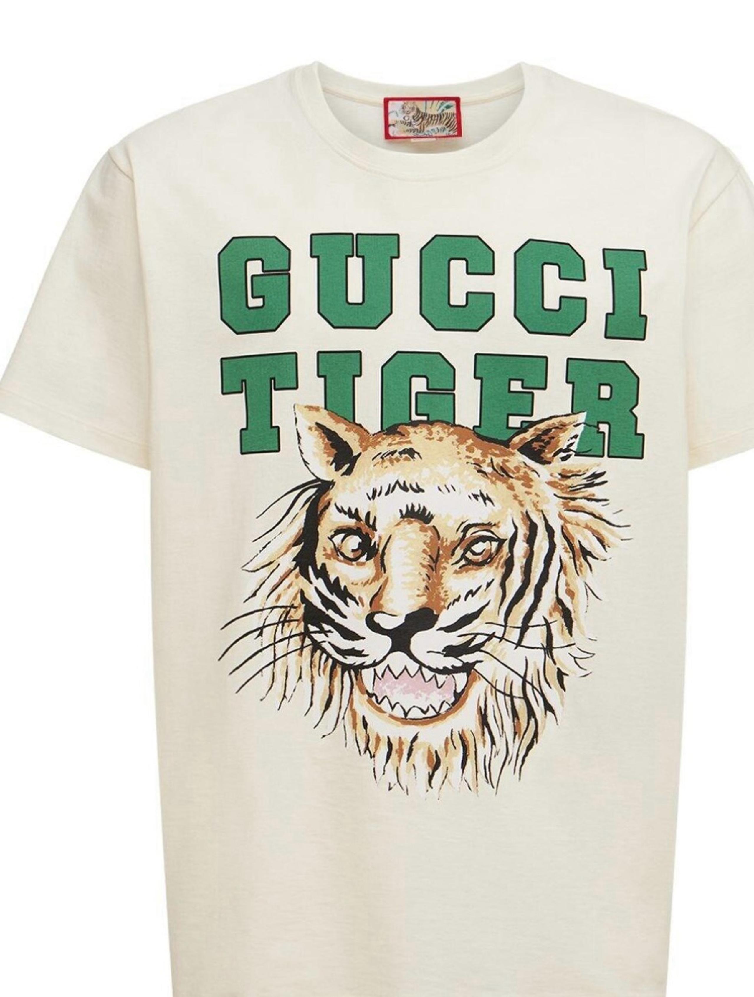 NWT Gucci Tiger Print Green Logo cotton T-shirt  Sizes: Men’s XS Women’s M