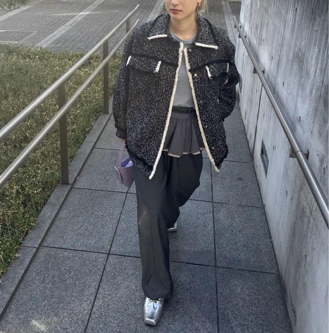 AMERI OTONAMUSE FRINGE TWEED OVER JACKET
