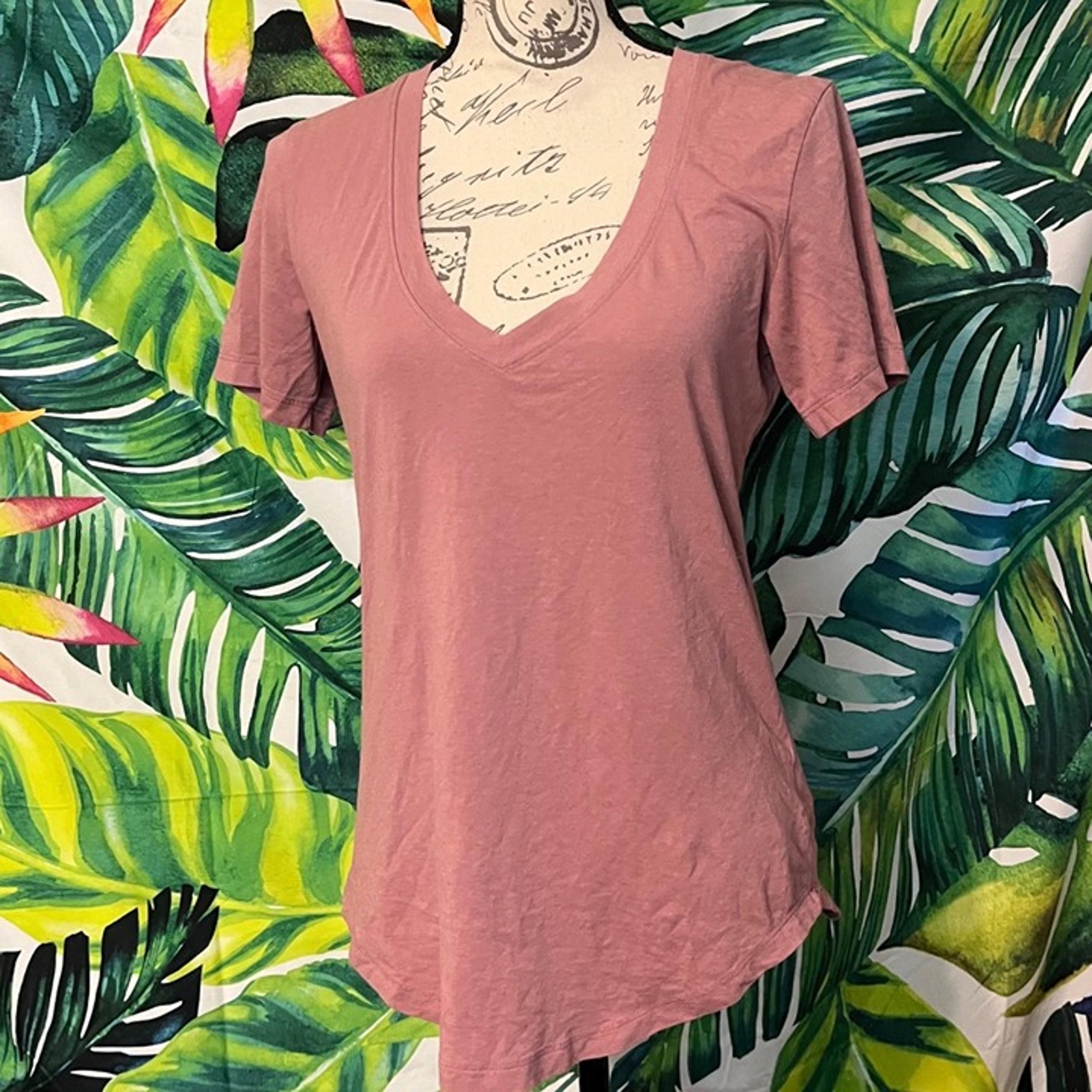 Aritzia Babaton Group XS Dusty Rose Pink V Neck Casual Classic Preppy T Shirt
