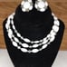 Vintage 60's - Triple Strand Milk Glass and Clear Rhinestones Necklace and Clip