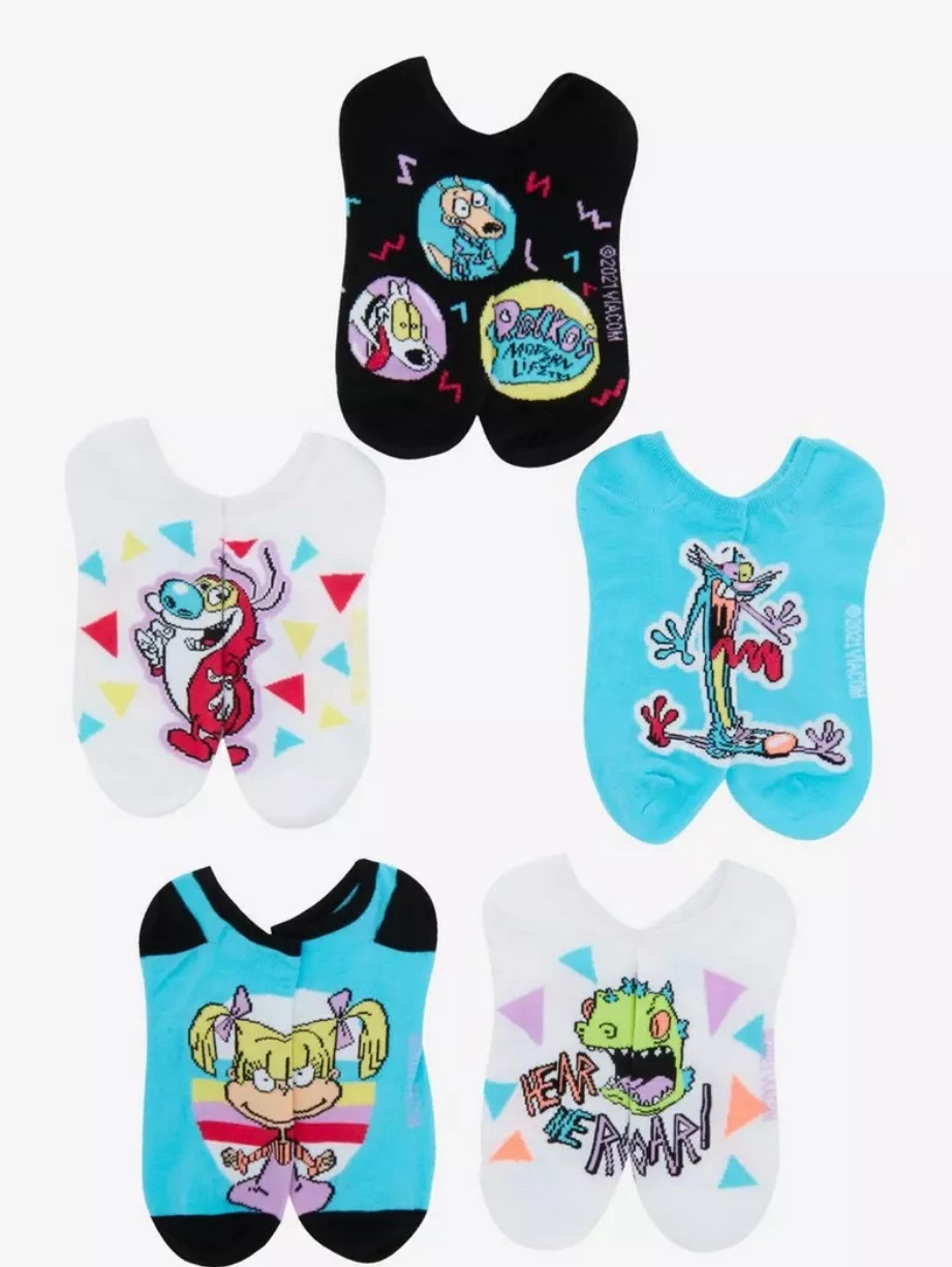 Nickelodeon '90s Characters No-Show Socks 5 Pairs .NWT