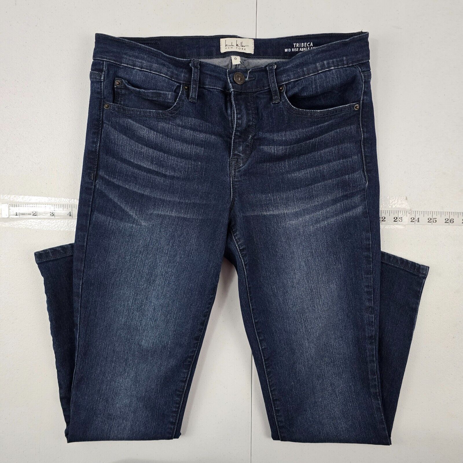 Nicole miller tribeca mid rise ankle skinny jeans blue denim 6 womens 4533