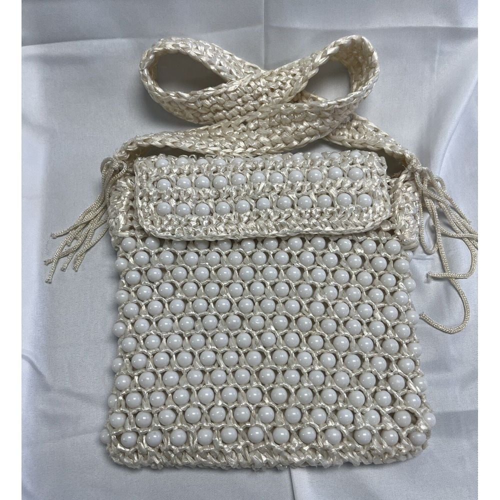 Vintage BB Shoulder Handbag Purse Beaded Tan 7 x8 Made In Hong Kong