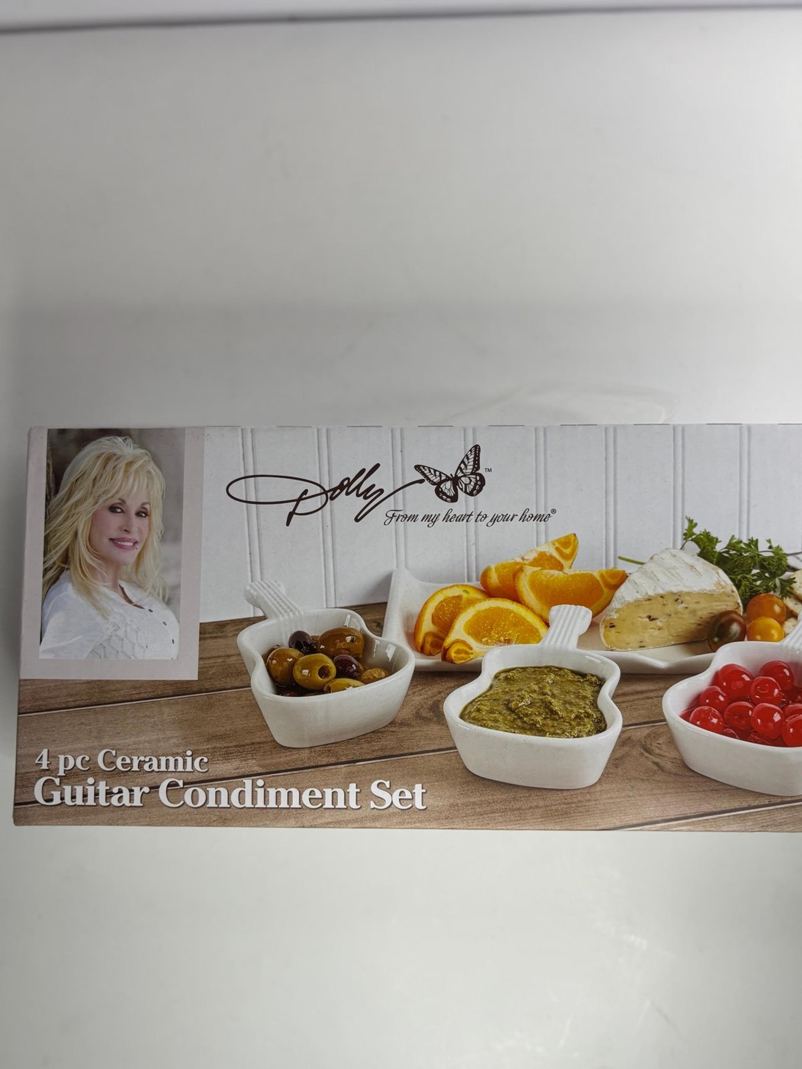 Dolly Parton guitar condiment set long tray 3 dishes