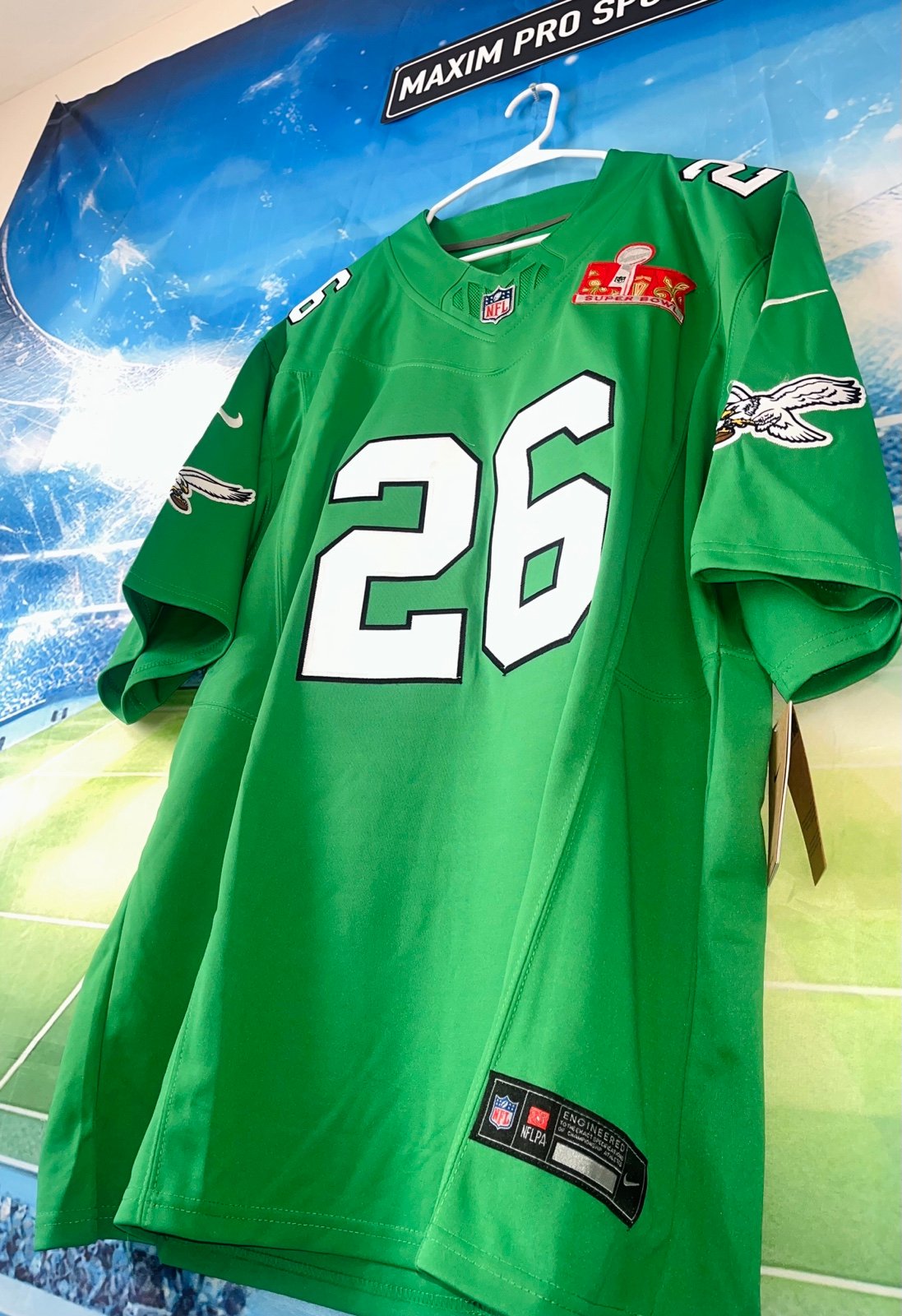 Philadelphia Eagles 2025 KELLY Green SUPERBOWL #26 SAQUON BARKLEY NFL Jersey L
