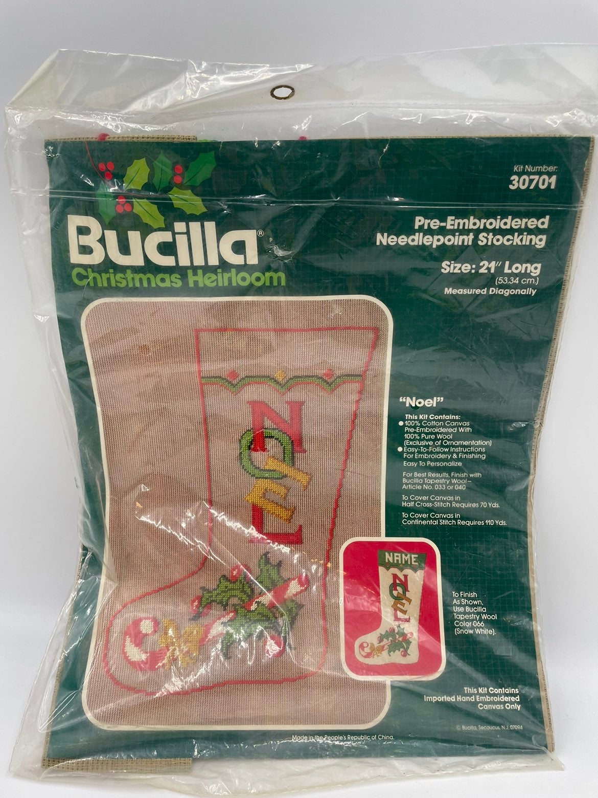 Bucilla Christmas Heirloom Needle Point Stocking 30701 New Sealed Old Stock Rare
