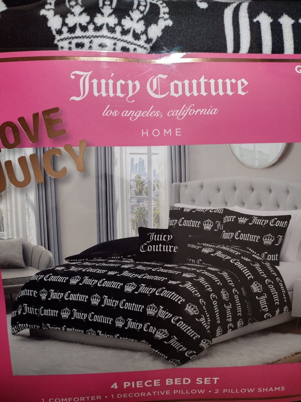 JUICY COUTURE 4 PIECE BED SET QUEEN JUICY COUTURE CROWN SOF & COZY COMFORTER