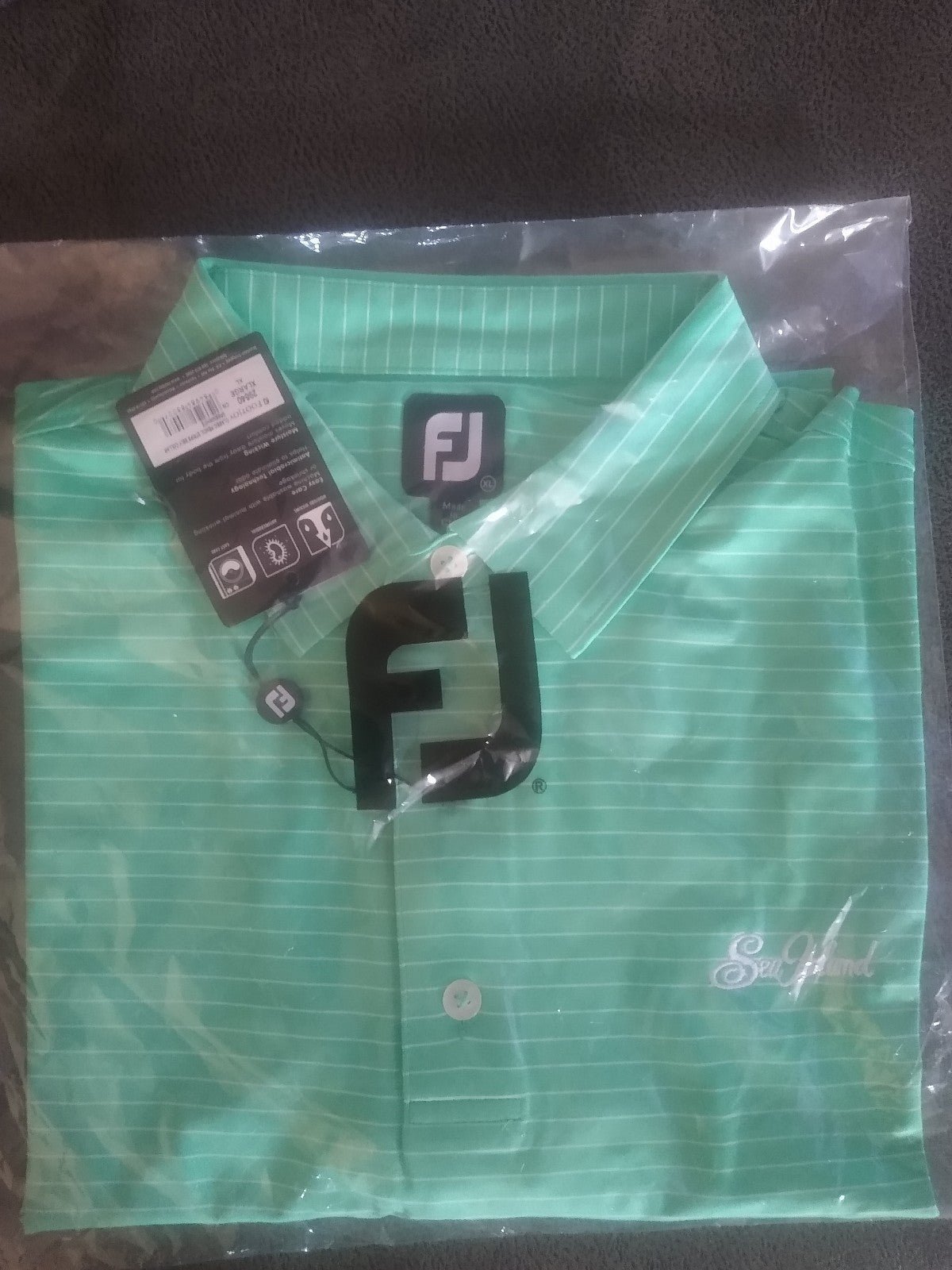 Sea Island Golf Resort Footjoy Short Sleeve Striped Green Golf Polo Shirt XL.